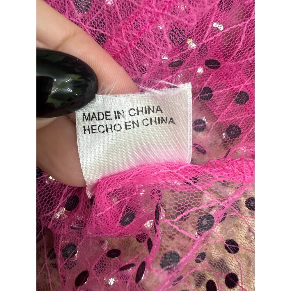 Top Chic hot pink sheer mesh long-sleeve crop top embellished rhinestones medium - Picture 5 of 5
